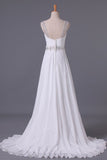 2024 White Wedding Dress Sweetheart A Line Pleated Bodice With Detachable Straps PFGX97DN