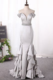 2024 New Arrival Prom Dresses Off The Shoulder Mermaid Satin PT9JQA15