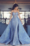 Elegant Blue Long Sleeve Mermaid Appliques Long Prom Dresses, Party Dresses STI15161