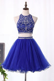 Halter Homecoming Dresses Two-Piece Beaded Bodice P1MFKTQQ