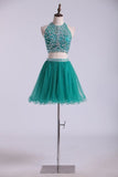 2024 Halter Homecoming Dresses Two-Piece Short Beaded Bodice PNXP1ZBN