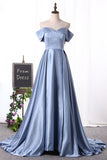 2024 Off The Shoulder Prom Dresses A Line Satin PEM5DHZ1