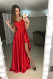 Vintage Red Simple Elegant Cheap Long Prom Dresses PYLKJECL