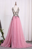 2024 Straps Prom Dresses A Line Tulle With Beading And P862L219