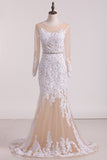 2024 Wedding Dresses Bateau Mermaid/Trumpet Tulle With STIPBLDXH19