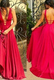 2024 V-Neck A Line Prom Dresses Satin Zipper Up PQGT93YM