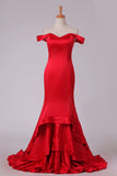 2024 Off The Shoulder Prom Dresses Satin Sweep Train PP17BEH7