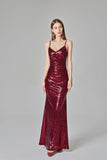 Spaghetti Straps Burgundy Prom Dresses Mermaid Sequins Party Dresses, Dance Dresses STI15412