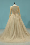 2024 New Evening Dresses Bateau Tulle Chapel Train Lace Up Back PLZ52LLA