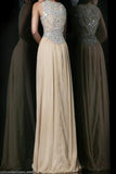 Stunning Prom Dresses Champagne Beaded Bodice And Back A-Line Scoop PJC8TKJS