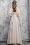 Elegant V Neck Floor Length Tulle Prom Dress PJNRTXQ3