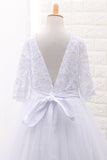 2024 Mid-Length Sleeves Scoop Ball Gown Flower Girl Dresses Tulle PQ15XLTJ