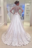 2024 Wedding Dresses A Line V Neck Stretch Satin With Applique P8MJXQ63