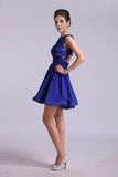 2024 Hot Selling Homecoming Dresses Scoop A-Line Short/Mini Chiffon Dark Royal P8RLJ966