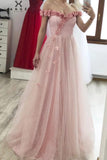 Princess A-line 3D Flowers Off the Shoulder Tulle Glitter Prom Dresses, Sweetheart Dance Dress STI15287