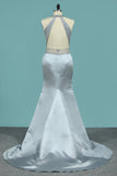 2024 Open Back Prom Dresses Mermaid Scoop Satin PF68YZCM