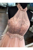 Chic Halter Formal Prom Dress Tulle Appliques A Line Evening STIPYARAC2F