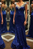 2024 Bling Bling Evening Dresses Mermaid V Neck Sweep/Brush Sequins Lace PYE9KFBY