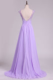 2024 New Arrival Bateau Prom Dresses A Line Chiffon With Applique And PR8RBC12