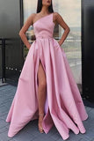 Elegant Strapless Satin High Slit Prom Dresses Long Simple Evening Dresses STI15204