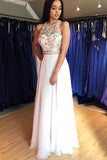 Unique A Line Colorful Beads Chiffon White Formal Dresses, Prom Evening Dresses STI15539