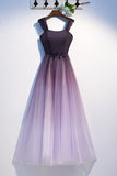 Unique A Line Ombre Purple Beading Prom Dresses with Lace up, Long Dance Dresses STI15603