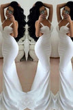 White Prom Dresses Long Trumpet/Mermaid Straps Chiffon Prom Dresses