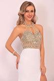 2024 Spandex Halter Beaded Bodice Mermaid Sweep Train Prom P6FQCRM1