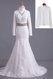 2024 Muslim Sweetheart Wedding Dresses Organza With Applique And Sash PKF36RG4