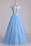 2024 Halter A Line/Princess Prom Dresses With Long Tulle P49YL91Q