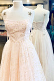 Charming A Line Spaghetti Straps Tulle Prom Dresses With Stars Dance STIP8AGEYHP