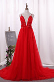 2024 Prom Dresses Spaghetti Straps Tulle With Applique PYBCFAK3