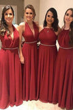 Elegant A Line Chiffon Red Crystal Maid of Honor, Bridesmaid Dresses with STI20459