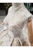 Ball Gown Wedding Dresses High Neck A-Line Top Quality Appliques PN416T8Y