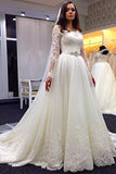 Elegant Long Sleeves Off The Shoulder Tulle Lace Appliques With Trailing Wedding Dresses