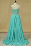 2024 Chiffon Spaghetti Straps With Applique A Line Floor Length Prom PYTYQQ85