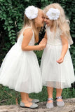 Cute A Line Lace Round Neck White Flower Girl Dresses with Tulle, Baby Dresses STI15134