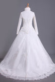 2024 Muslim Wedding Dresses A Line High Neck Tulle With Applique Court PLD4ZZFP