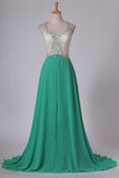 2024 Prom Dresses A Line V Neck Chiffon With Beading Open PSN34Y58