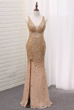 2024 Luxury Mermaid Chiffon Beaded Bodice Straps Prom Dresses With PLS1A1EY