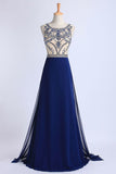 2024 Hot Selling Scoop A Line Full Length Prom Dress Beaded Tulle Bodice With Chiffon Skirt Ready To P9CE8T4M