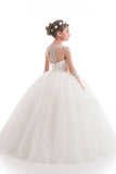 2024 Ball Gown Scoop Beaded Bodice Flower Girl Dresses Tulle PYFADS89