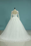 2024 Wedding Dresses Scoop Long Sleeves A Line Tulle With Applique PB6784FA