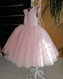 Lovely Pretty Pink Round Neck Tulle Flower Girl Dresses, Cheap Wedding Little Girl STI15258