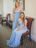 Charming Off the Shoulder Sky Blue Sweetheart Chiffon Wedding Party Dresses, Bridesmaid Dress STI15117