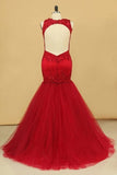 2024 Plus Size Open Back Scoop Prom Dresses Mermaid With Applique And Beads PZN1FEF8