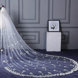 3M Tulle Ivory Wedding Veils with Appliques, Fashion Hand Made Flowers Wedding Veils STI15544