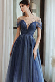 Charming A Line Blue Ombre Tulle Prom Dresses with Open Back, Evening STI15622