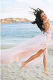 Boho Halter Backless Light Pink Chiffon Beach Wedding Dresses with Appliques Ruffles STI15082