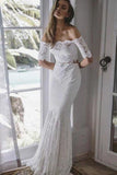 Two Pieces Ivory Lace Mermaid Off The Shoulder Wedding Dresses Beach Wedding STIPY4YB198